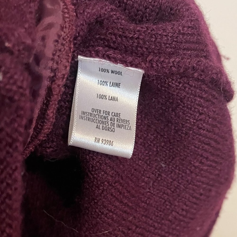 Womens Casual Corner Annex Petite Full Zip 100% Wool Sweater Maroon Size Small - Picture 3 of 3